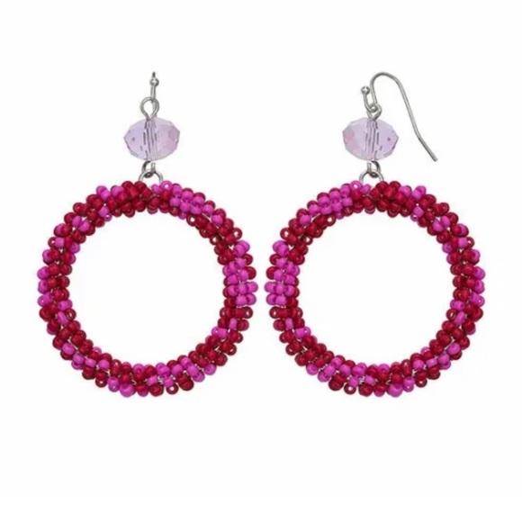 Mixit Jewelry - Mixit Women's Drop Hoop Beaded Earrings Pink Glass Silver Tone French Wire NWT